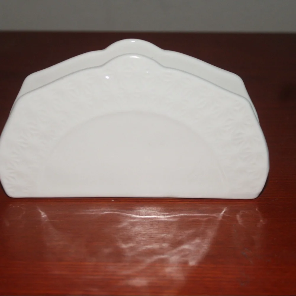 Elegant White Ceramic Embossed Napkin Holder